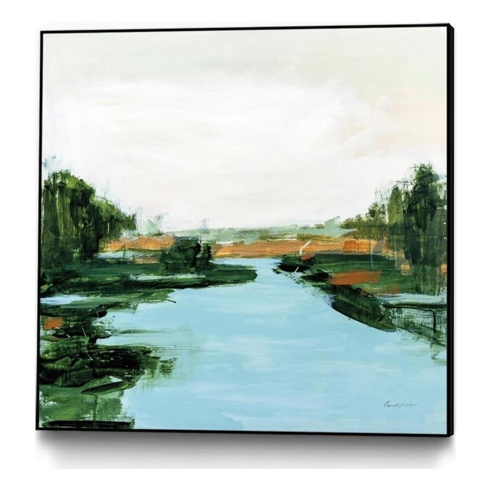 20x20 White Framed Canvas with River Flowing Scene