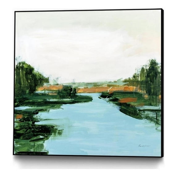 Giant Art Canvas 20x20 River Flowing Through Framed in White