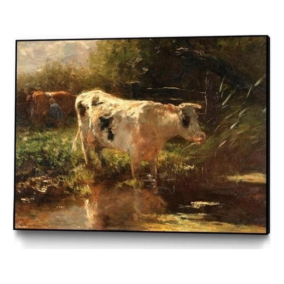 Giant Art Canvas  24x18 Cow beside a Ditch  c. 1885-1895 Framed in Multi-Color