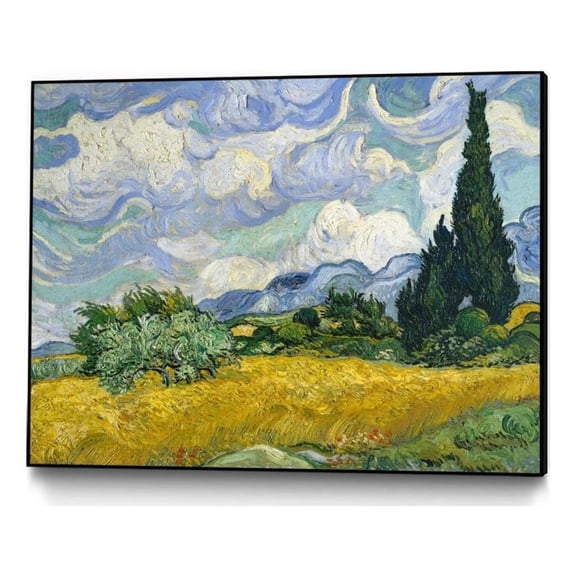 Giant Art Canvas  24x18 Wheat Field with Cypresses Framed in Multi-Color