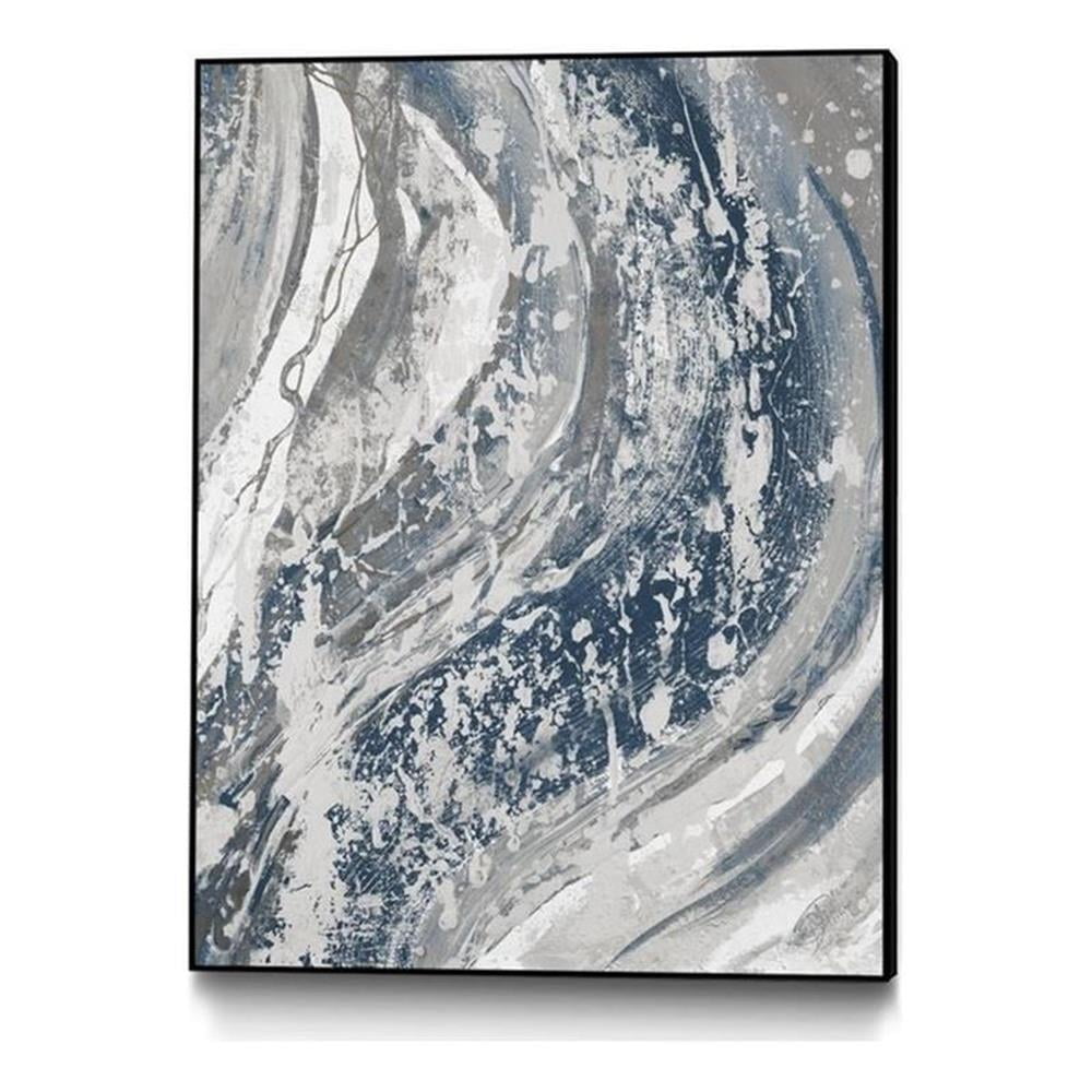 Blue and Gray Abstract Canvas Print with Black Frame, 24x32 Inches