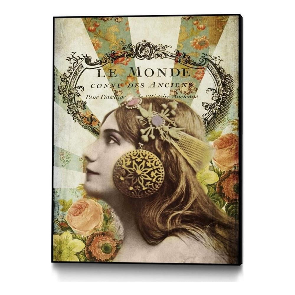 Vintage Floral Art Canvas in Pastel Colors with Black Frame
