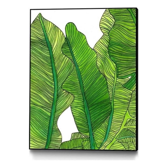 Giant Art Canvas 24x32 Jungle Leaves Framed in Multi-Color
