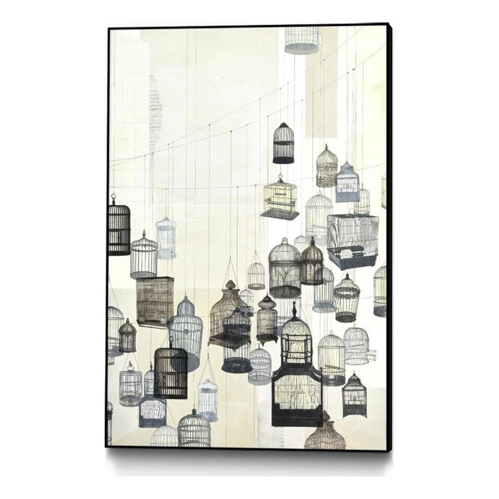 Large White and Black Birdcages Canvas Print with Frame