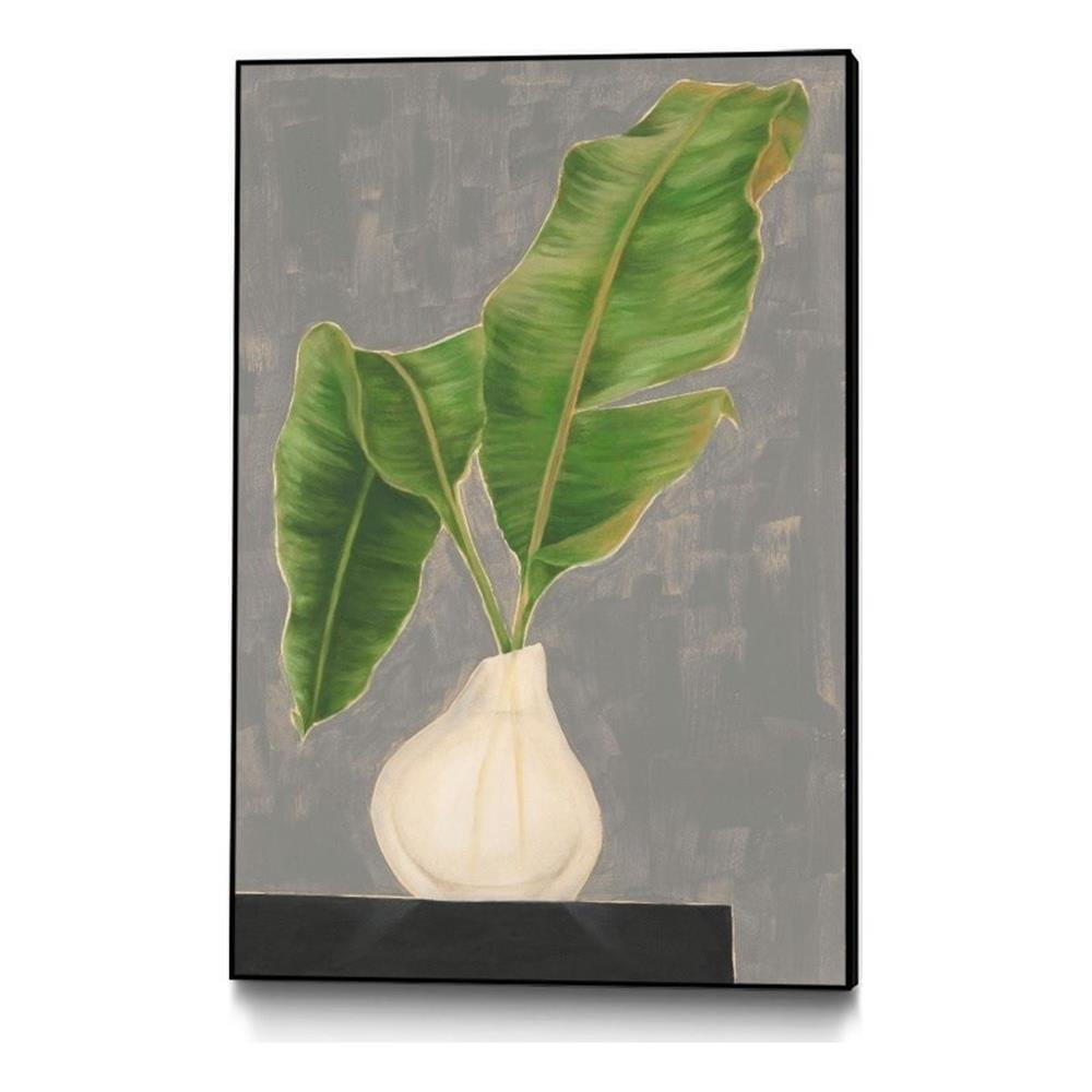 Green Frond in Vase Canvas Print with Black Frame, 24 x 36 inches
