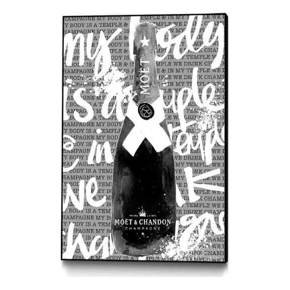 Giant Art Canvas 24x36 Monochrome Moet Chandon Framed in Multi-Color