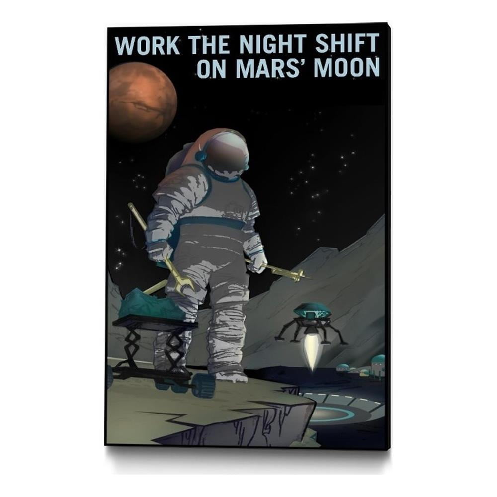 Work the Night Shift Mars Moon Framed Canvas Print 24x36