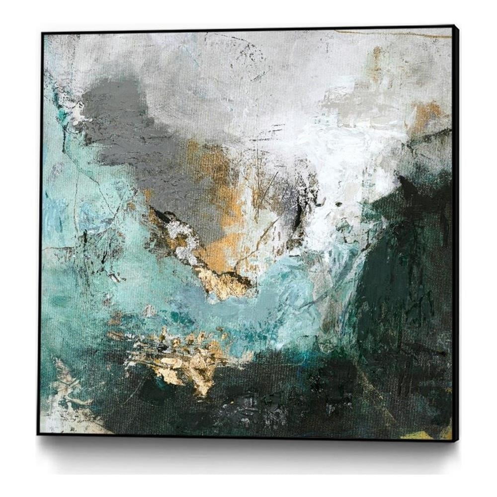 Arctic Green and Gold Abstract Canvas Framed Print, 30x30 Inches