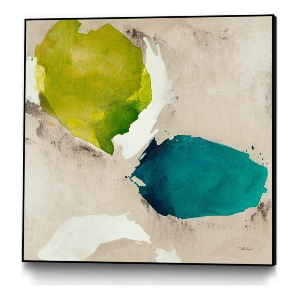 30x30 Framed Canvas Art in Green and Blue Abstract