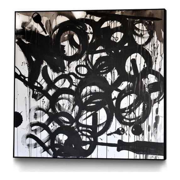 Giant Art Canvas 30x30 Junk Drawer Framed in Multi-Color