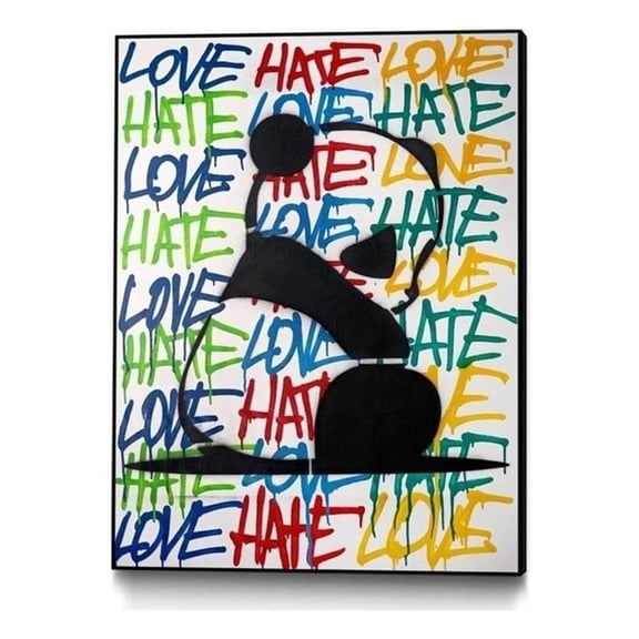 Giant Art Canvas  30x40 Love n Hate Panda Framed in Multi-Color