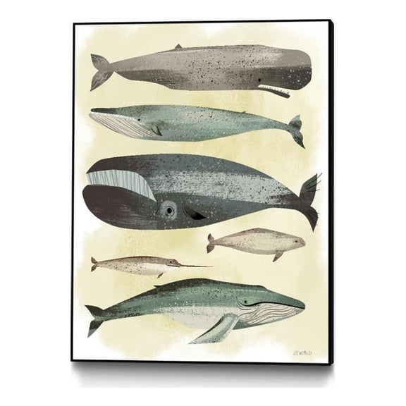Giant Art Canvas 30x40 Whales Framed in Multi-Color