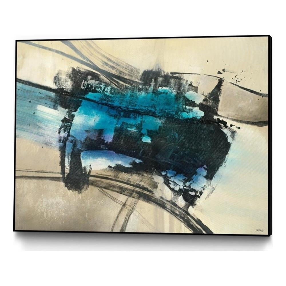 Large Abstract Blue and Beige Canvas Art with Black Frame