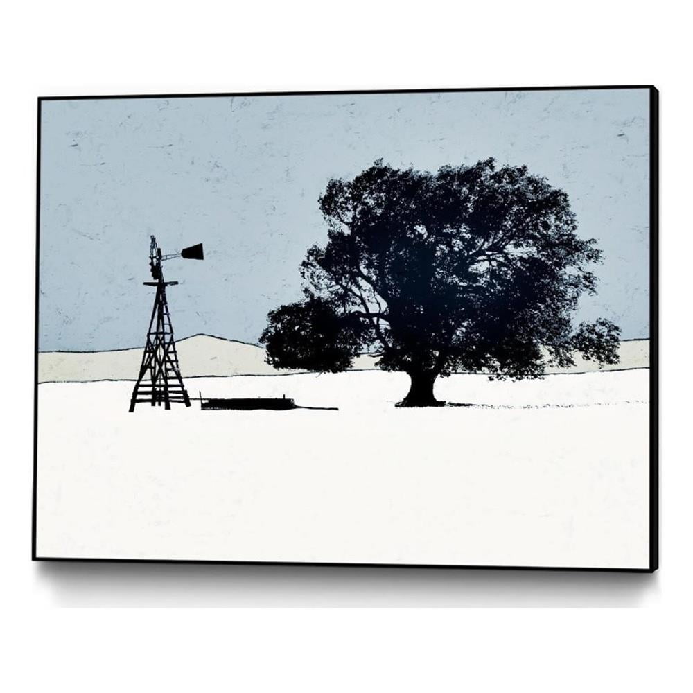Large Framed Canvas Art in Blue and Black, 32x24 Inches