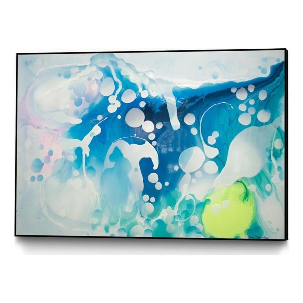 Large Blue and Green Abstract Canvas Art with Black Frame