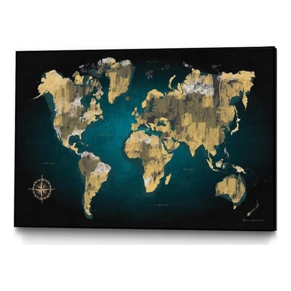 Giant Art Canvas 36x24 Sketched World Map Framed in Multi-Color