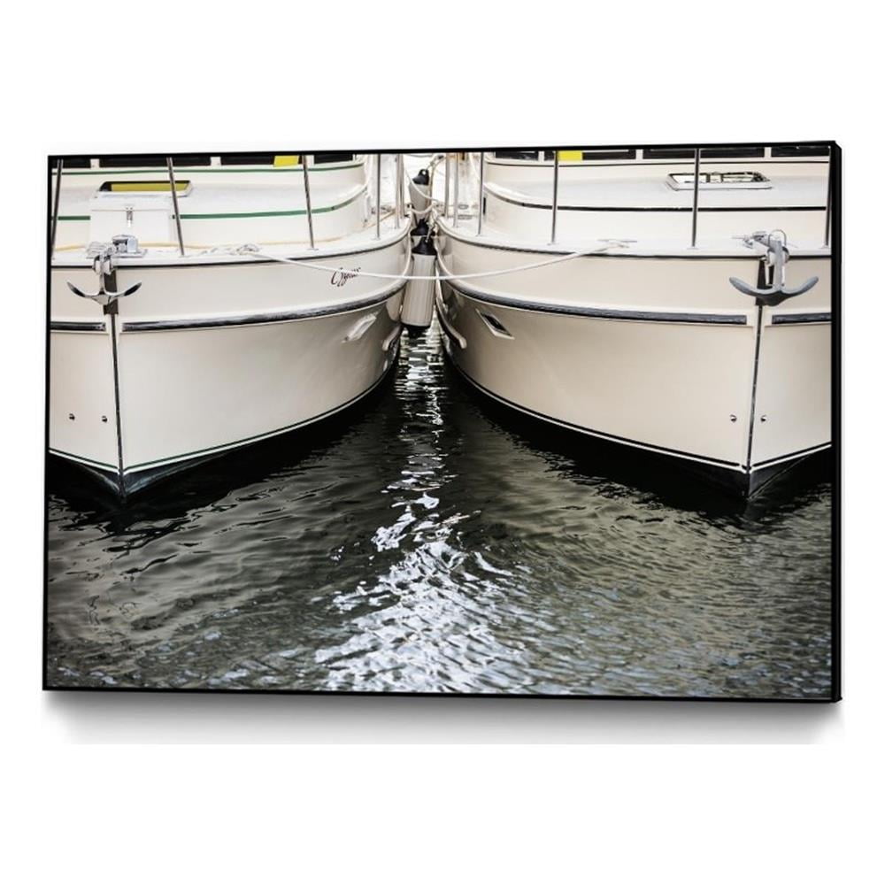 Large Framed Canvas Print of Boats in Black and White