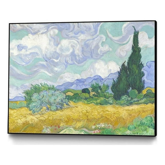 Giant Art Canvas 40x30 Wheat Field with Cypresses (large Framed in Yellow