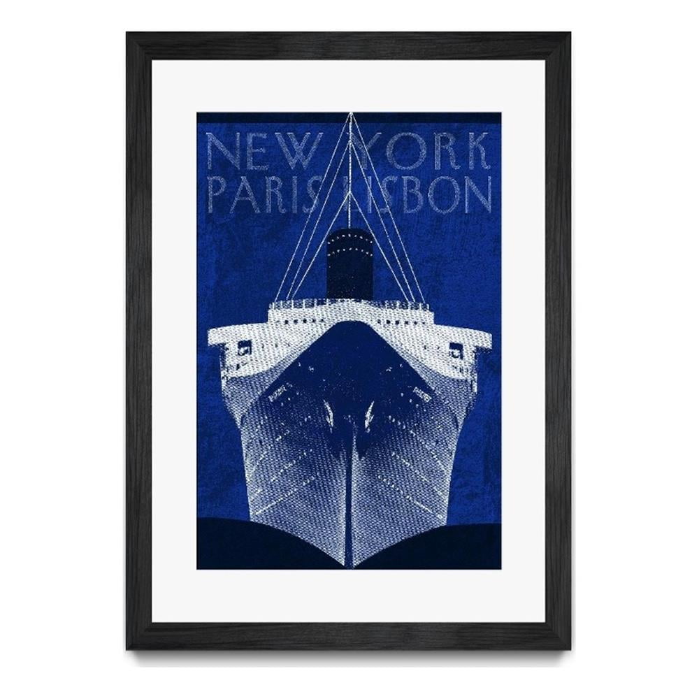 Large Blue and White Nautical Canvas Art with Black Frame