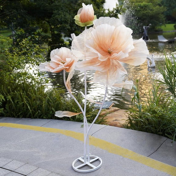 Giant Artificial Flower Decor,Oversized Gradient Organza Flower with Bendable Stem,DIY Shape Fake Flower Sculpture with Heavy Base for Wedding,Event,Party & Photo Backdrop,Store Display
