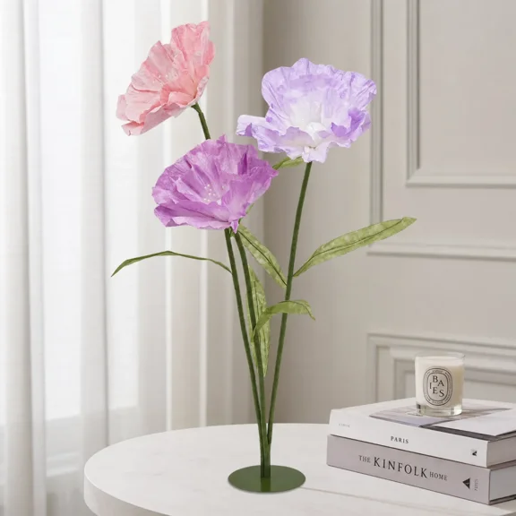 Giant Artificial Flowers Large Crepe Paper Flowers with Stems & Base, Huge 19.7" Flower Heads for Birthday Party, Wedding & Event Decor