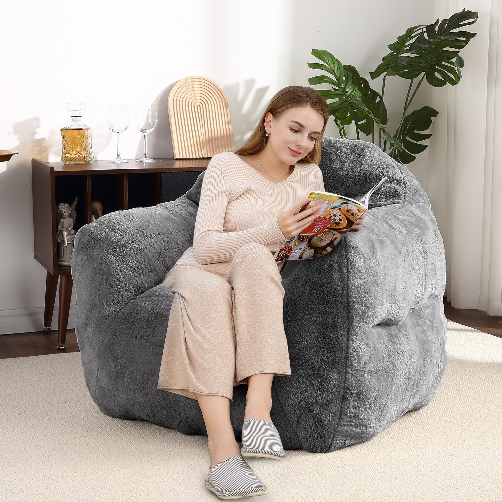 Giant Bean Bag Chair, 51" Large Bean Bag Chairs for Adults Kids High-Density Foam Filled Bean Bag Couch with Armrests, Big Beanbag Sofa Chair for Reading