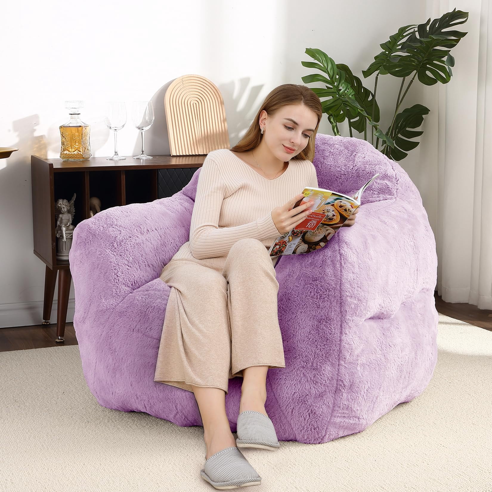 Giant Bean Bag Chair, 51" Large Bean Bag Chairs for Adults Kids High-Density Foam Filled Bean Bag Couch with Armrests, Big Beanbag Sofa Chair for Reading
