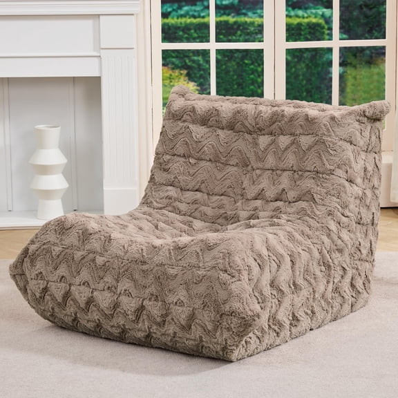 Giant Bean Bag Chair For Adults, Memory Foam Filled Lazy Sofa Floor Seating, Premium Faux Fur Fireside Lounge Couch For Living Room Bedroom Office, Brown Chevron Single