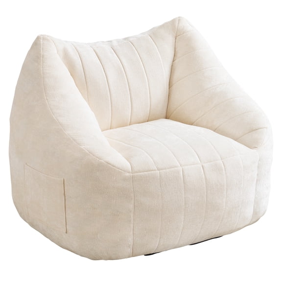 Rhevoy Adult Oversized Inflatable and Back Support Living Room and Bedroom Bean Bag Chair with Filling, Ivory