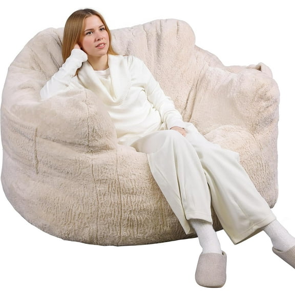 Giant Bean Bag Chair, Bean Bag Sofa with Armrests for Adults, Bean Bag Couch with High-Density Memory Foam for Livingroom, Bedroom, Beige