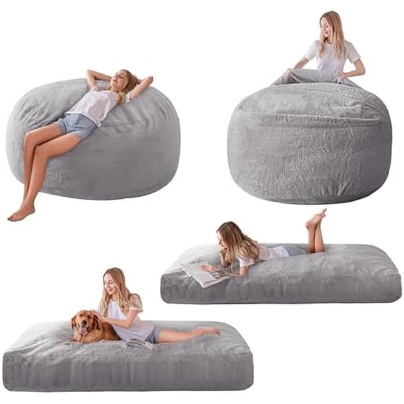 Giant Bean Bag Chair Bed for Adults, Convertible Beanbag Folds from Lazy Chair to Floor Mattress Bed, Large Floor Sofa Couch, Big Sofa Bed, High-Density Foam Filling, Machine Washable