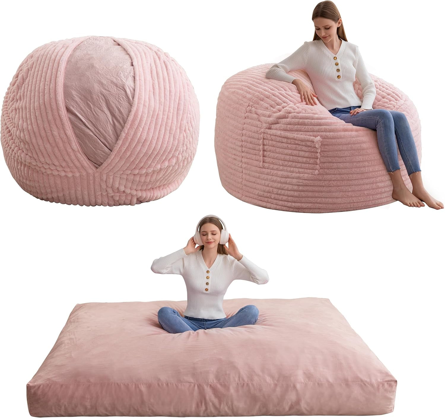 Giant Bean Bag Chair Bed for Adults, Convertible Beanbag Folds from ...