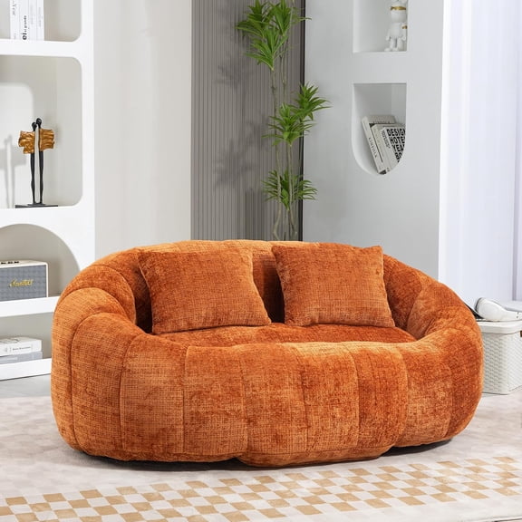 Giant Bean Bag Chair Couch with Foam Filler, Oversized Bean Bag Sofa for Adults,Teens, Comfy Floor Loveseat with 2 Pillows, Lazy Beanbag Lounger for Living Room, Game Room, Office, Chenille Emerald
