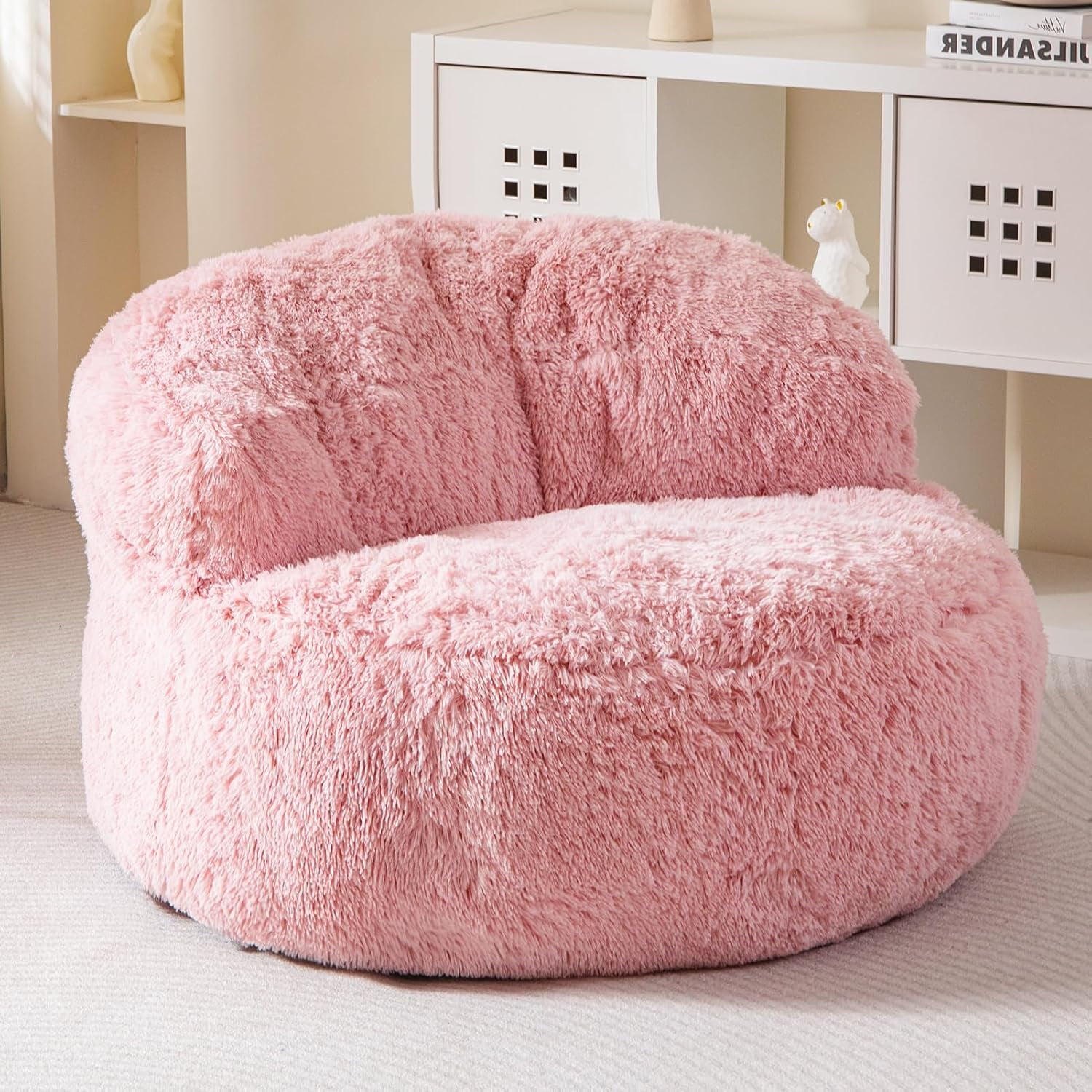 Bean Bag Chairs With Faux Rabbit Fur Cover, 4 Ft Giant Memory Foam Bean Bag Chairs For Adults/Teens With Filling,Ultra Soft Faux Fur Fabric, Round Fluffy Sofa For Living Room Bedroom College