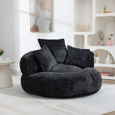 Giant Bean Bag Chair with Foam Filler, Oversized Bean Bag Couch for Adults Teens, Comfy Floor Sofa Chair with 3 Pillows, Lazy Beanbag Lounger for Living Room, Bedroom, Game Room, Dorm Room,Black