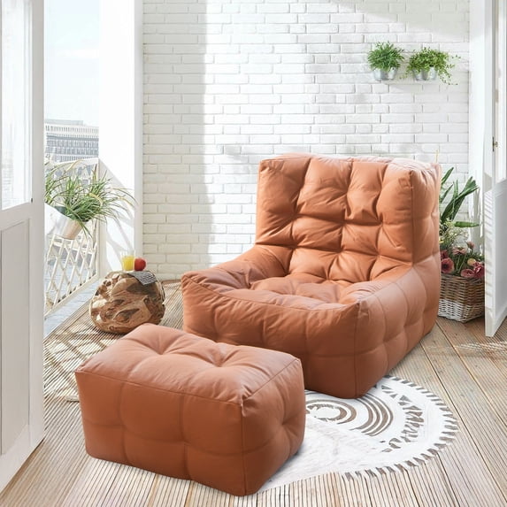 Giant Bean Bag Chair with Ottoman Modern Bean Bag Couch Sofa with Footstool Lounge Large Bean Bag Chairs for Adults Teens Reading Chair for Bedroom Living Room(Plaid Type)