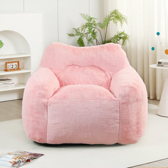 Giant Bean Bag Chair, Oversized Bean Bag Couch for Adults and Kids, Faux Fur Large Chair with Filler, Stuffed Big Accent Sofa Lounge Floor Sofa for Gaming, Reading, Pink