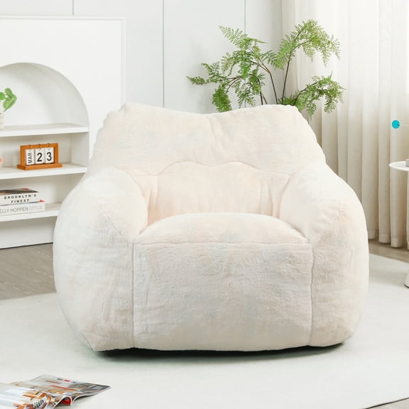 Giant Bean Bag Chair, Oversized Bean Bag Couch for Adults and Kids, Faux Fur Large Chair with Filler, Stuffed Big Accent Sofa Lounge Floor Sofa for Gaming, Reading, White