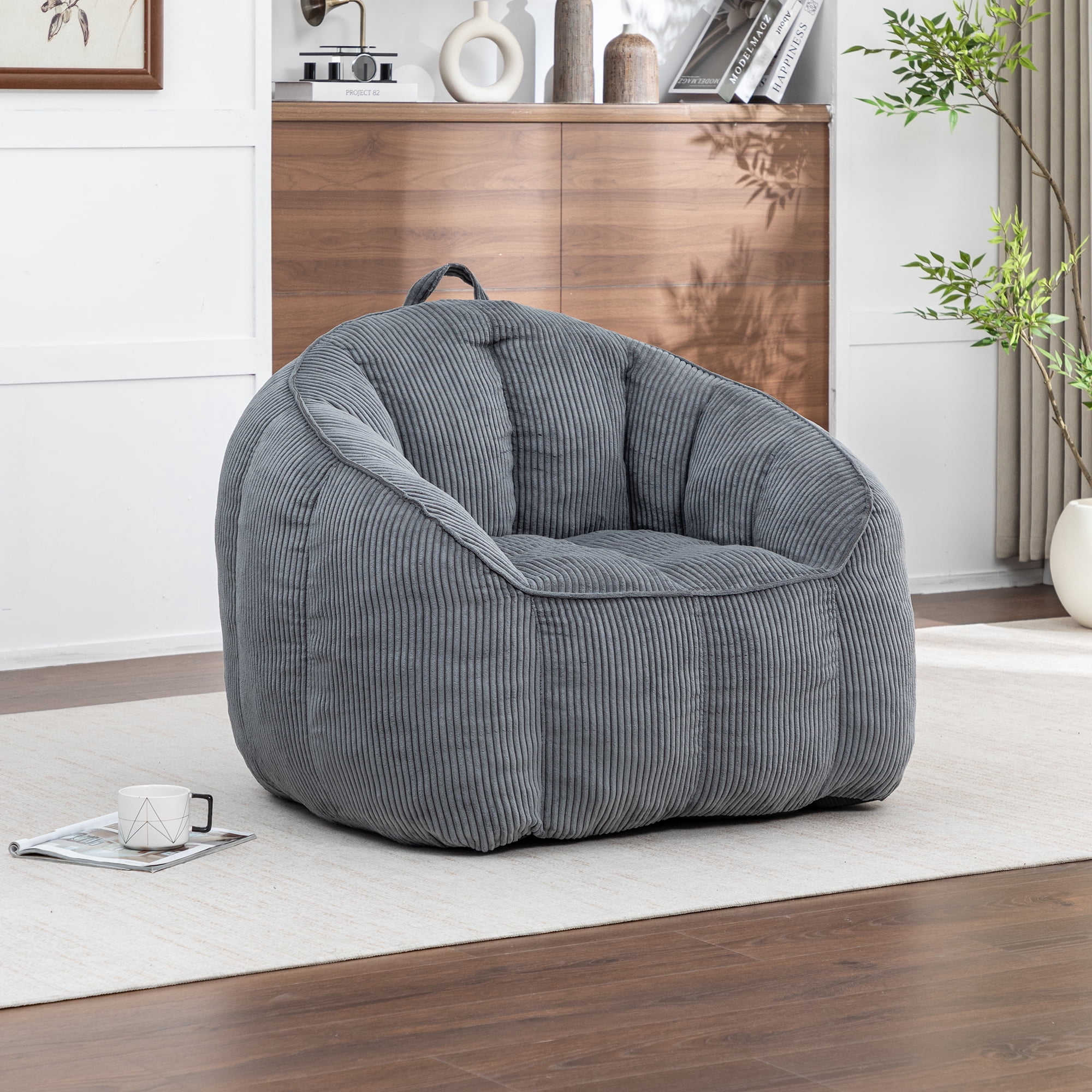 Giant Bean Bag Chair Sofa for Adults Teens, Comfy Corduroy Large Bean Bag Chairs with Armrests for Bedroom Living Room, Adult BeanBag Lazy Sofa Couch Chairs with Filler Included