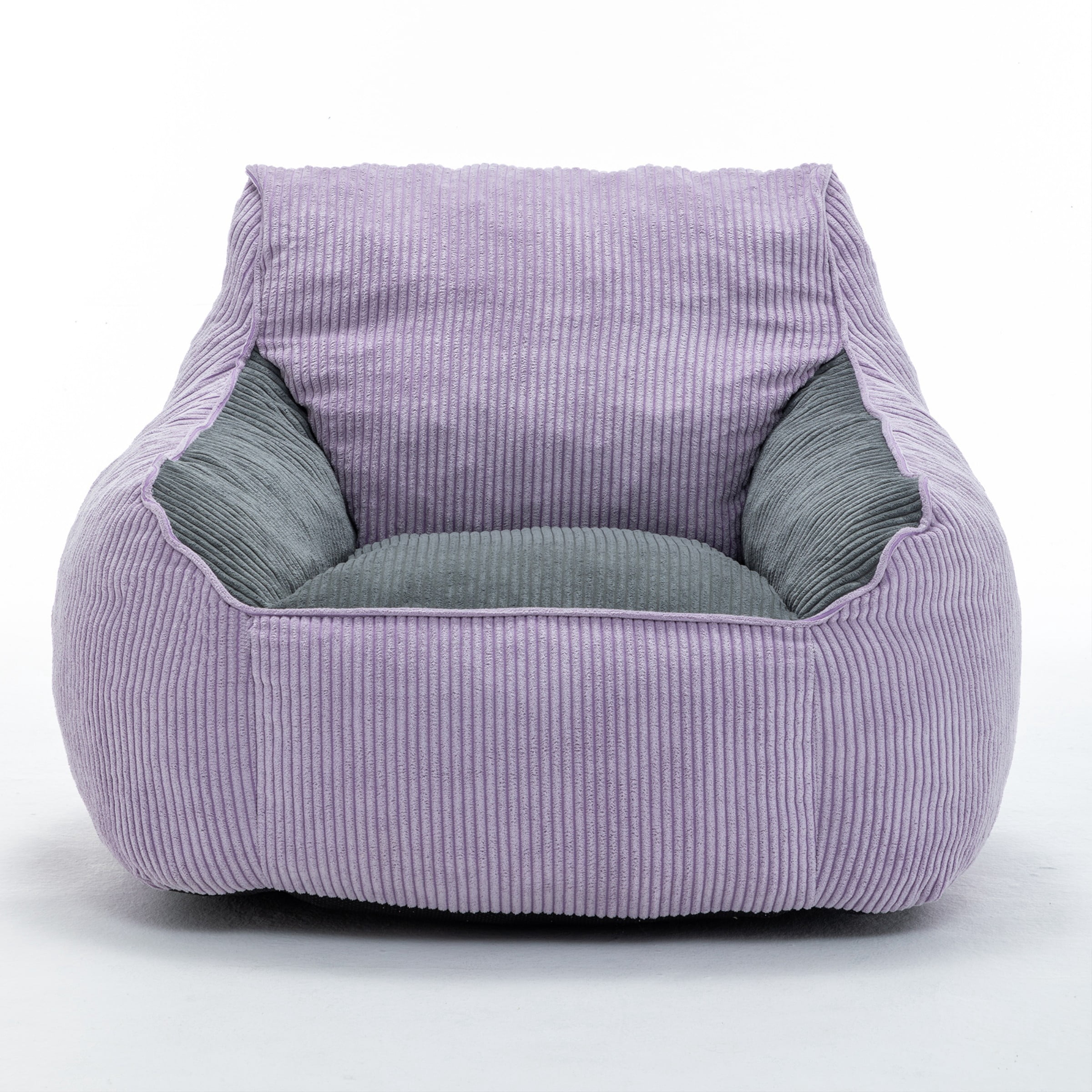 Giant Bean Bag Chair Sofa for Adults, Corduroy Bean Bag Couch with Armrests and Filler Included, Lazy Floor Chair for Living Room Bedroom, Purple