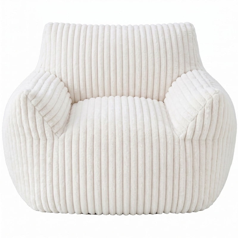 Giant Bean Bag Chair for Adults, 46" Oversized Corduroy Bean Bag Sofa with Armrests, Shredded Foam Floor Lounge Chair, Supports 400 lbs, Beige