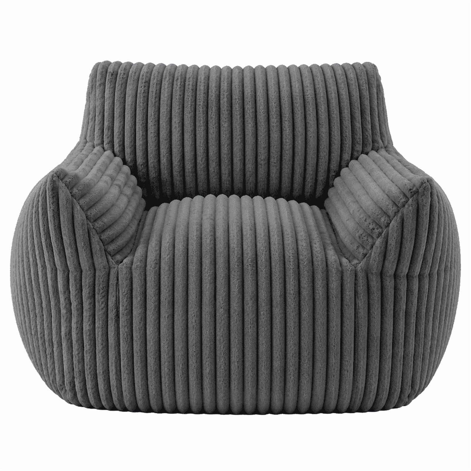 Giant Bean Bag Chair for Adults, 46" Oversized Corduroy Bean Bag Sofa with Armrests, Shredded Foam Floor Lounge Chair, Supports 400 lbs, Black