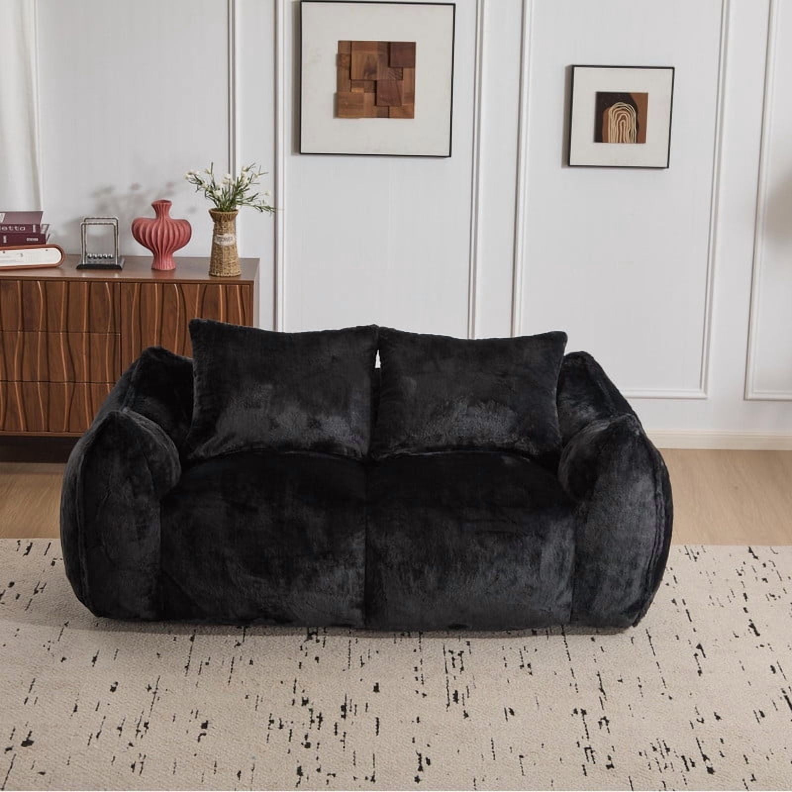 Giant Bean Bag Chair for Adults, Super Soft Fluffy Oversized Lounger, Large Reading Chair with Pillow for Living Room & Bedroom