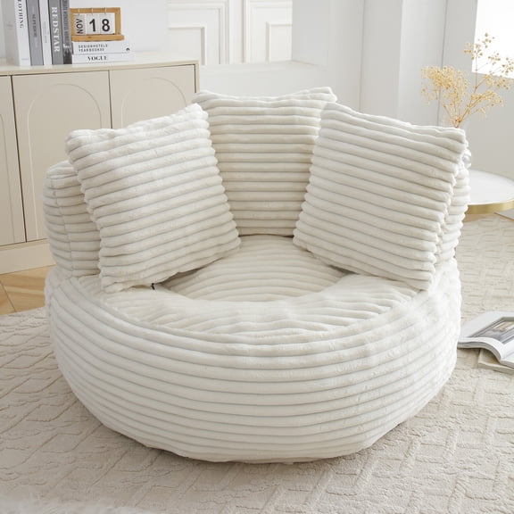 Giant Bean Bag Chairs for Adults, Oversized Corduroy Bean Bag Couch with High Back and 3 Pillows, Lazy Sofa with Foam Filler and Handle, Move Easily, for Bedroom Living Room Dorm, Beige