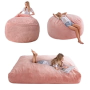 Giant Bean Bag Chairs Bean Bag Bed with Washable Cover Ultra Soft, Convertible Bean Bag from Chair to Mattress, Huge Cordoroys Bean Bags for Adult,Couples,Family,Pink,Queen
