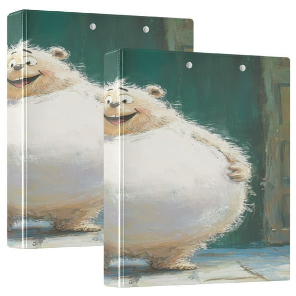Giant Bear and Kid 12.4x10.6in PVC Round Ring Binder, D-Ring 3-Hole, Metal Clip, 200 Sheets