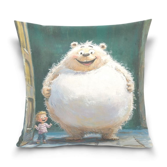 Giant Bear and Kid 20x20 Inch Plush Velvet Pillowcase Double Sided Print, Hidden Zipper