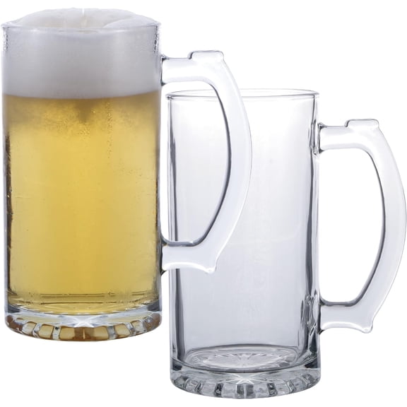 Chefcaptain Giant 26 Oz Beer Mug Glasses With Handles, Pack Of 2, Thick Zero Lead Glass (Classic)