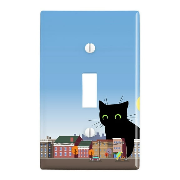 Giant Black Cat Playing with Cars Plastic Wall Decor Toggle Light Switch Plate Cover