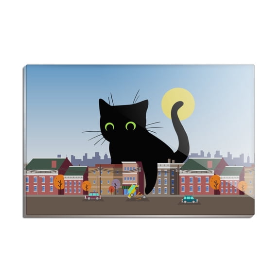 Giant Black Cat Playing with Cars Rectangle Acrylic Fridge Refrigerator Magnet